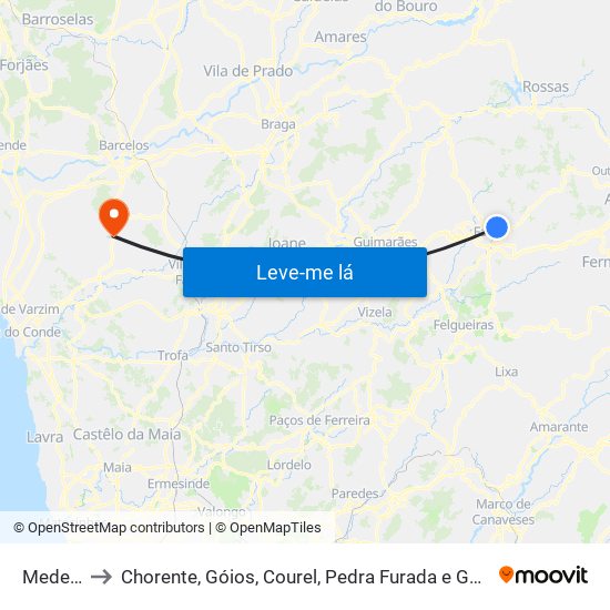 Medelo to Chorente, Góios, Courel, Pedra Furada e Gueral map