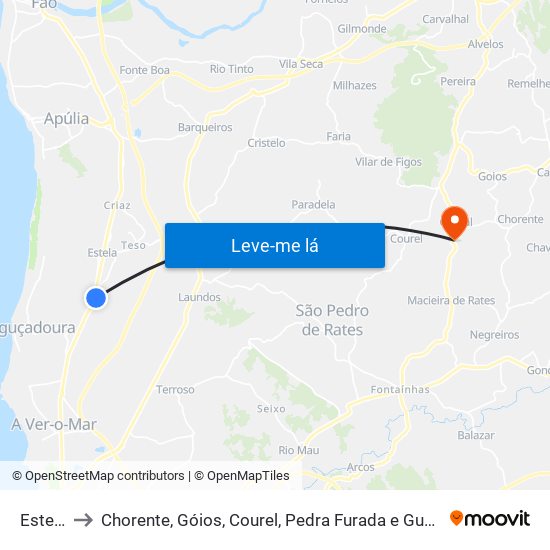 Estela to Chorente, Góios, Courel, Pedra Furada e Gueral map
