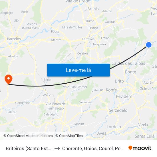 Briteiros (Santo Estêvão) e Donim to Chorente, Góios, Courel, Pedra Furada e Gueral map