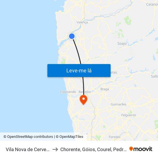 Vila Nova de Cerveira e Lovelhe to Chorente, Góios, Courel, Pedra Furada e Gueral map