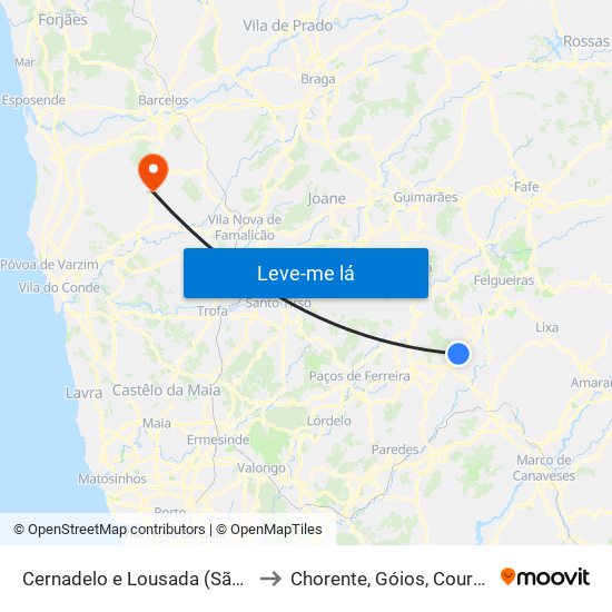 Cernadelo e Lousada (São Miguel e Santa Margarida) to Chorente, Góios, Courel, Pedra Furada e Gueral map