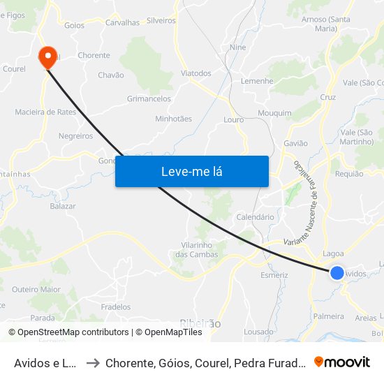 Avidos e Lagoa to Chorente, Góios, Courel, Pedra Furada e Gueral map