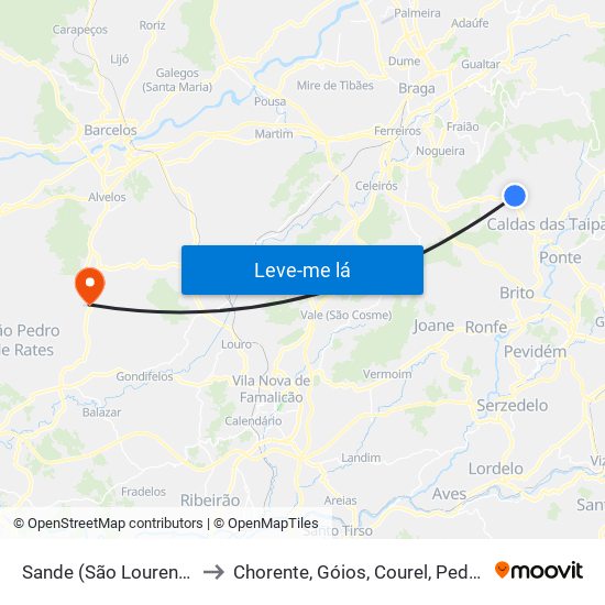 Sande (São Lourenço) e Balazar to Chorente, Góios, Courel, Pedra Furada e Gueral map