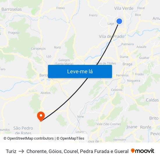 Turiz to Chorente, Góios, Courel, Pedra Furada e Gueral map