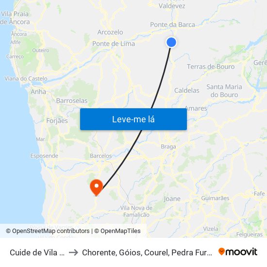 Cuide de Vila Verde to Chorente, Góios, Courel, Pedra Furada e Gueral map
