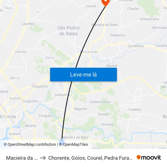 Macieira da Maia to Chorente, Góios, Courel, Pedra Furada e Gueral map