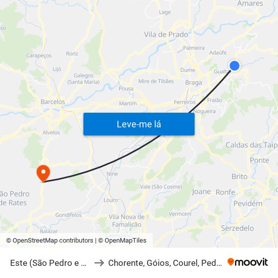 Este (São Pedro e São Mamede) to Chorente, Góios, Courel, Pedra Furada e Gueral map