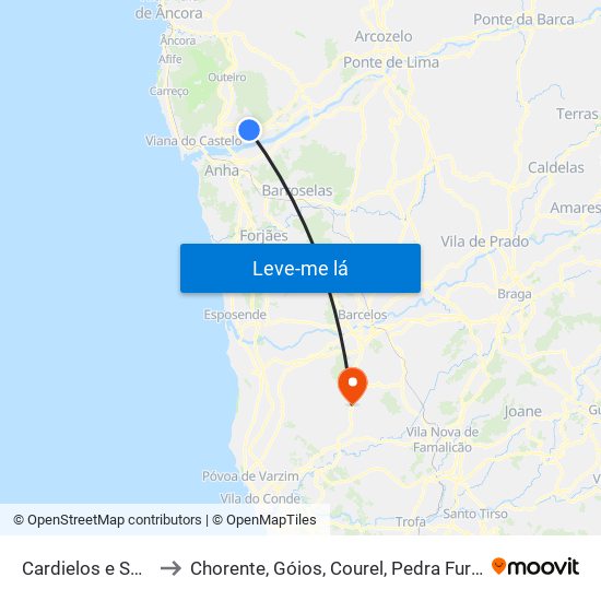 Cardielos e Serreleis to Chorente, Góios, Courel, Pedra Furada e Gueral map