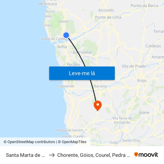 Santa Marta de Portuzelo to Chorente, Góios, Courel, Pedra Furada e Gueral map