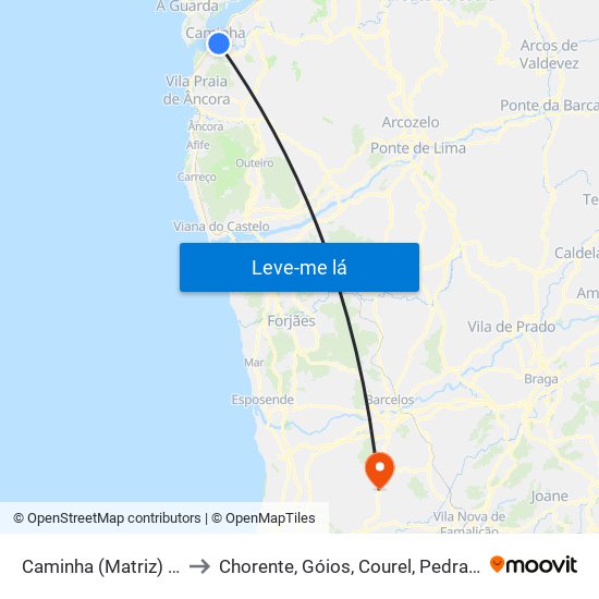 Caminha (Matriz) e Vilarelho to Chorente, Góios, Courel, Pedra Furada e Gueral map