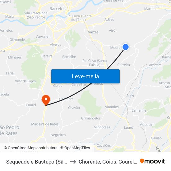 Sequeade e Bastuço (São João e Santo Estêvão) to Chorente, Góios, Courel, Pedra Furada e Gueral map