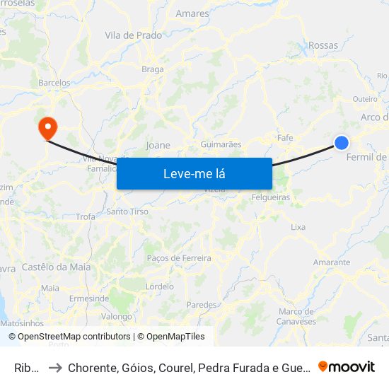 Ribas to Chorente, Góios, Courel, Pedra Furada e Gueral map