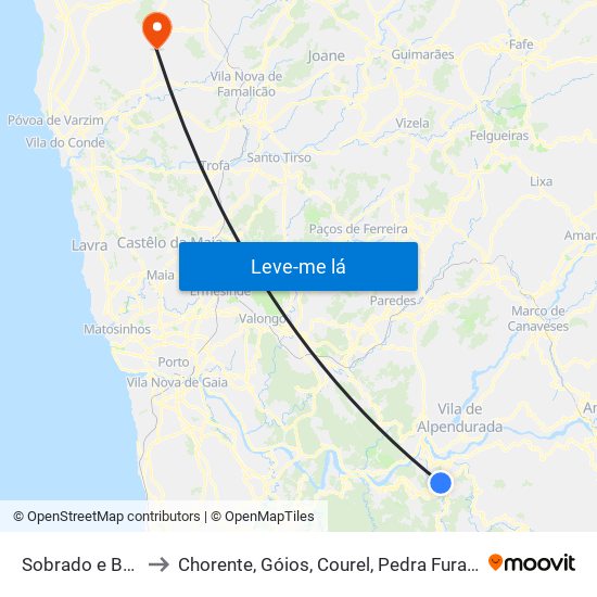 Sobrado e Bairros to Chorente, Góios, Courel, Pedra Furada e Gueral map