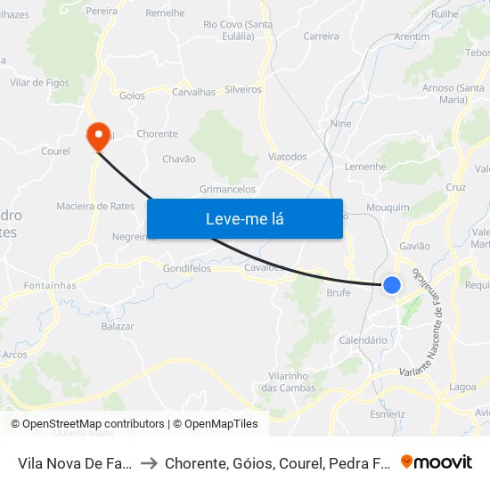Vila Nova De Famalicão to Chorente, Góios, Courel, Pedra Furada e Gueral map