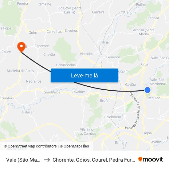 Vale (São Martinho) to Chorente, Góios, Courel, Pedra Furada e Gueral map