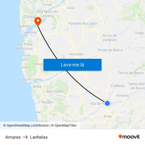 Amares to Lanhelas map