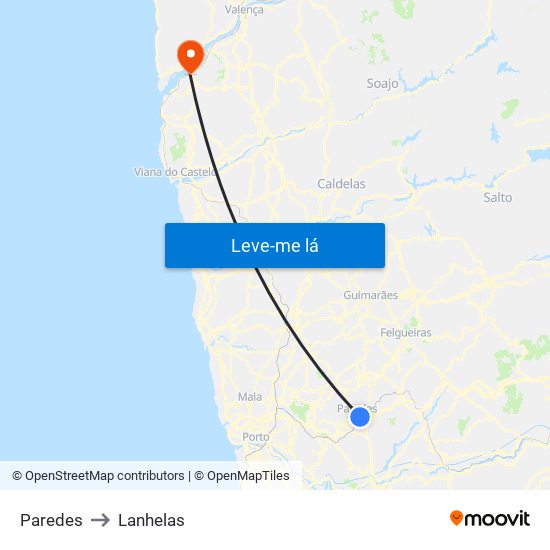 Paredes to Lanhelas map