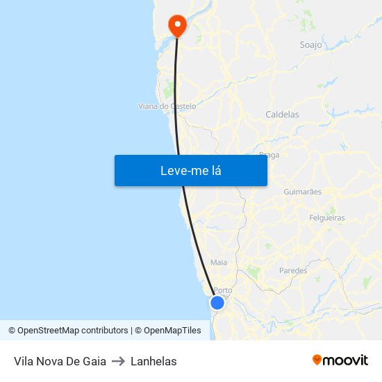 Vila Nova De Gaia to Lanhelas map