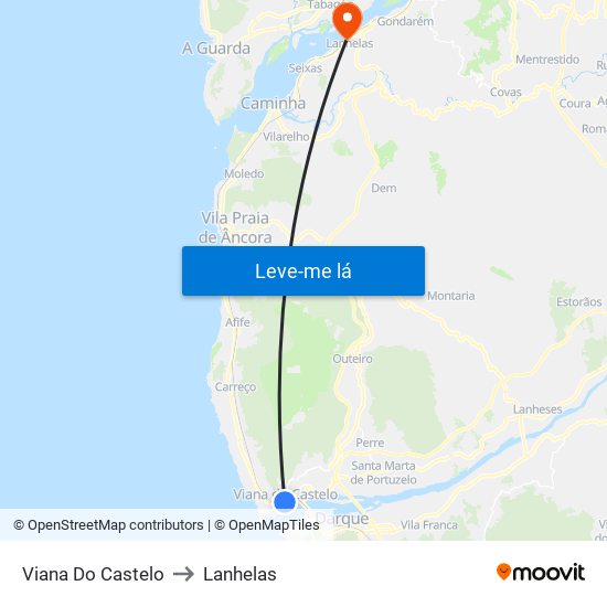 Viana Do Castelo to Lanhelas map