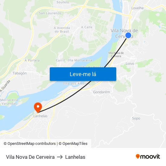 Vila Nova De Cerveira to Lanhelas map