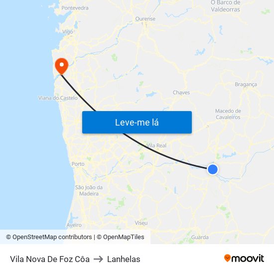 Vila Nova De Foz Côa to Lanhelas map