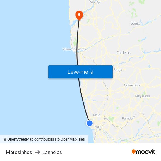 Matosinhos to Lanhelas map