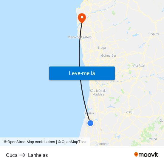 Ouca to Lanhelas map