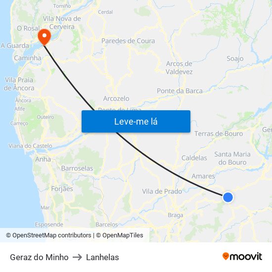 Geraz do Minho to Lanhelas map
