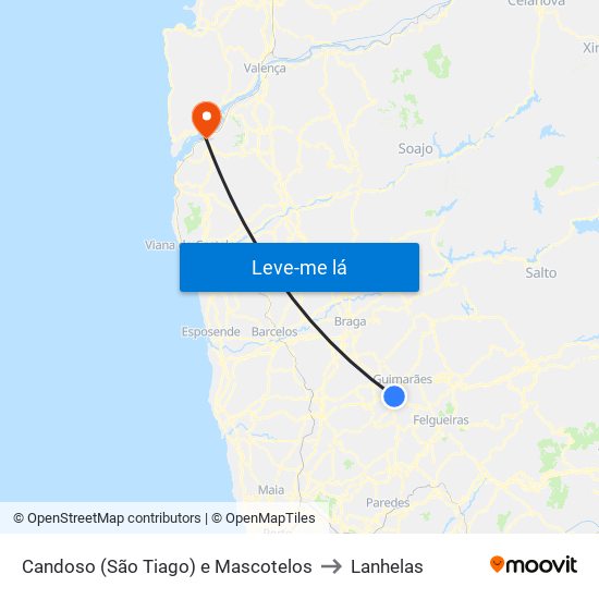 Candoso (São Tiago) e Mascotelos to Lanhelas map