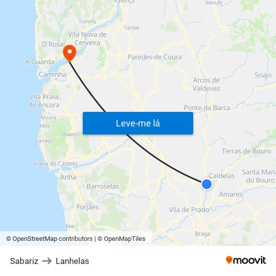 Sabariz to Lanhelas map