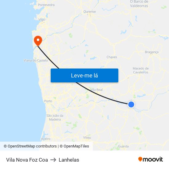 Vila Nova Foz Coa to Lanhelas map