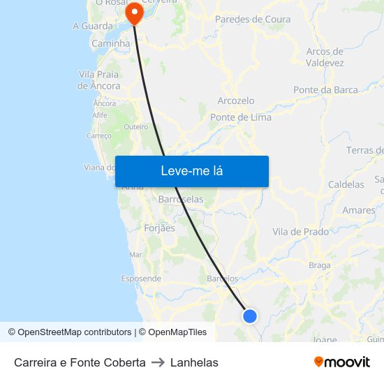 Carreira e Fonte Coberta to Lanhelas map