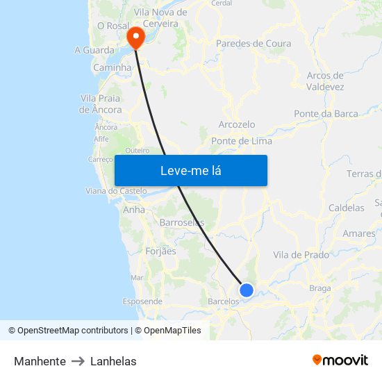 Manhente to Lanhelas map