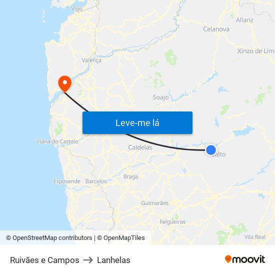 Ruivães e Campos to Lanhelas map