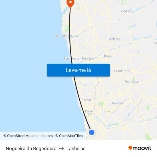 Nogueira da Regedoura to Lanhelas map