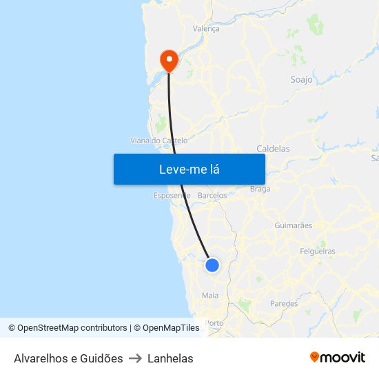 Alvarelhos e Guidões to Lanhelas map