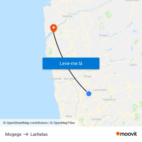 Mogege to Lanhelas map
