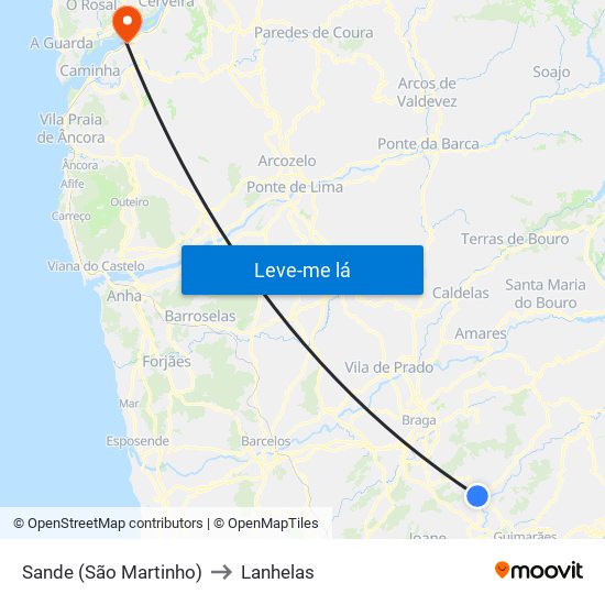 Sande (São Martinho) to Lanhelas map