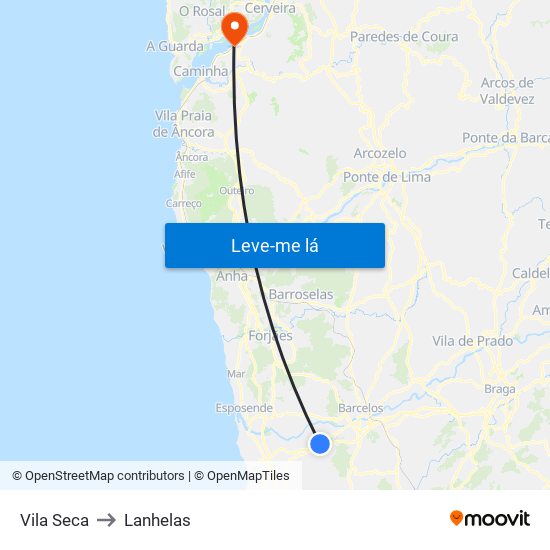 Vila Seca to Lanhelas map