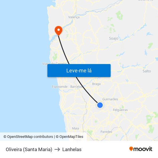 Oliveira (Santa Maria) to Lanhelas map