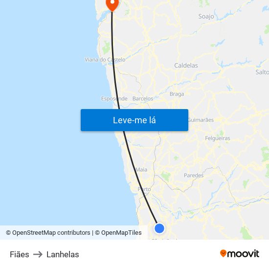 Fiães to Lanhelas map
