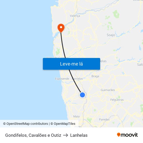 Gondifelos, Cavalões e Outiz to Lanhelas map