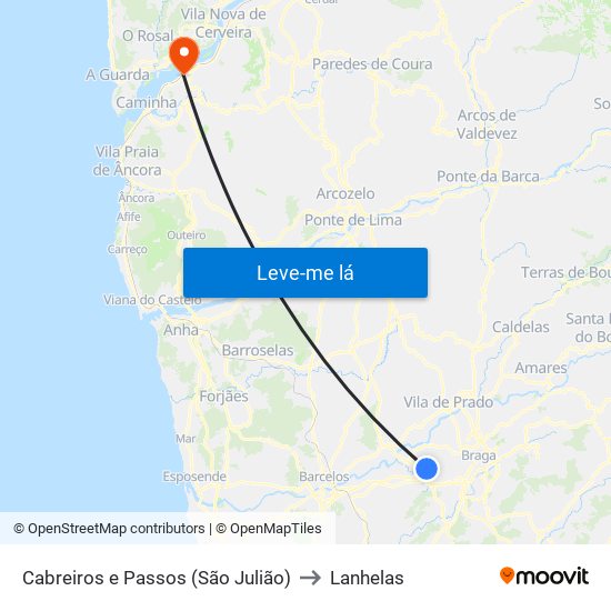 Cabreiros e Passos (São Julião) to Lanhelas map