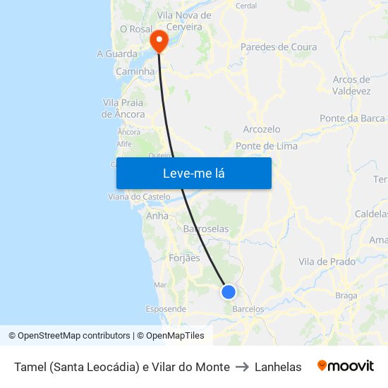 Tamel (Santa Leocádia) e Vilar do Monte to Lanhelas map