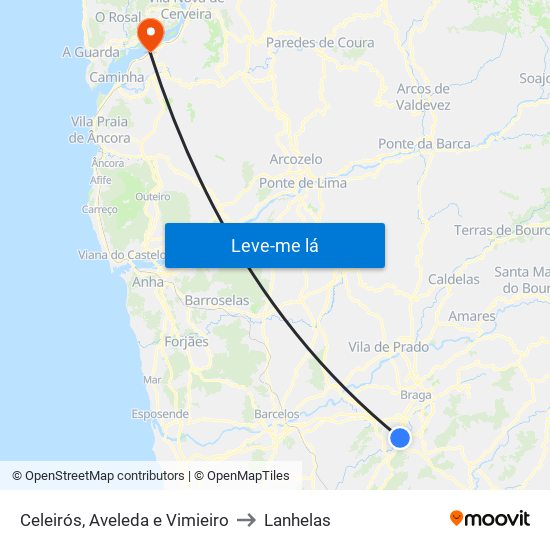 Celeirós, Aveleda e Vimieiro to Lanhelas map