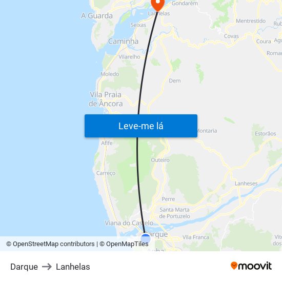 Darque to Lanhelas map