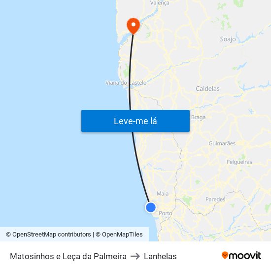 Matosinhos e Leça da Palmeira to Lanhelas map