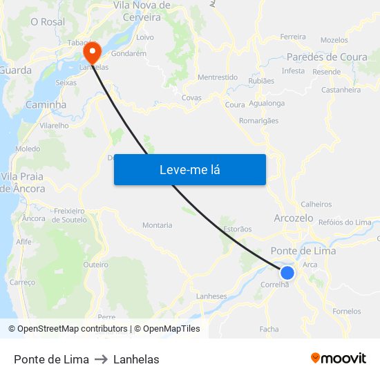Ponte de Lima to Lanhelas map