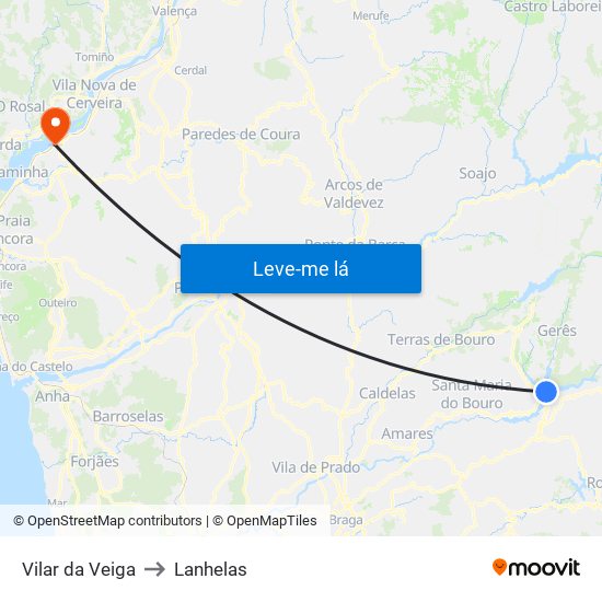 Vilar da Veiga to Lanhelas map