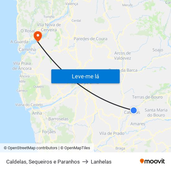 Caldelas, Sequeiros e Paranhos to Lanhelas map